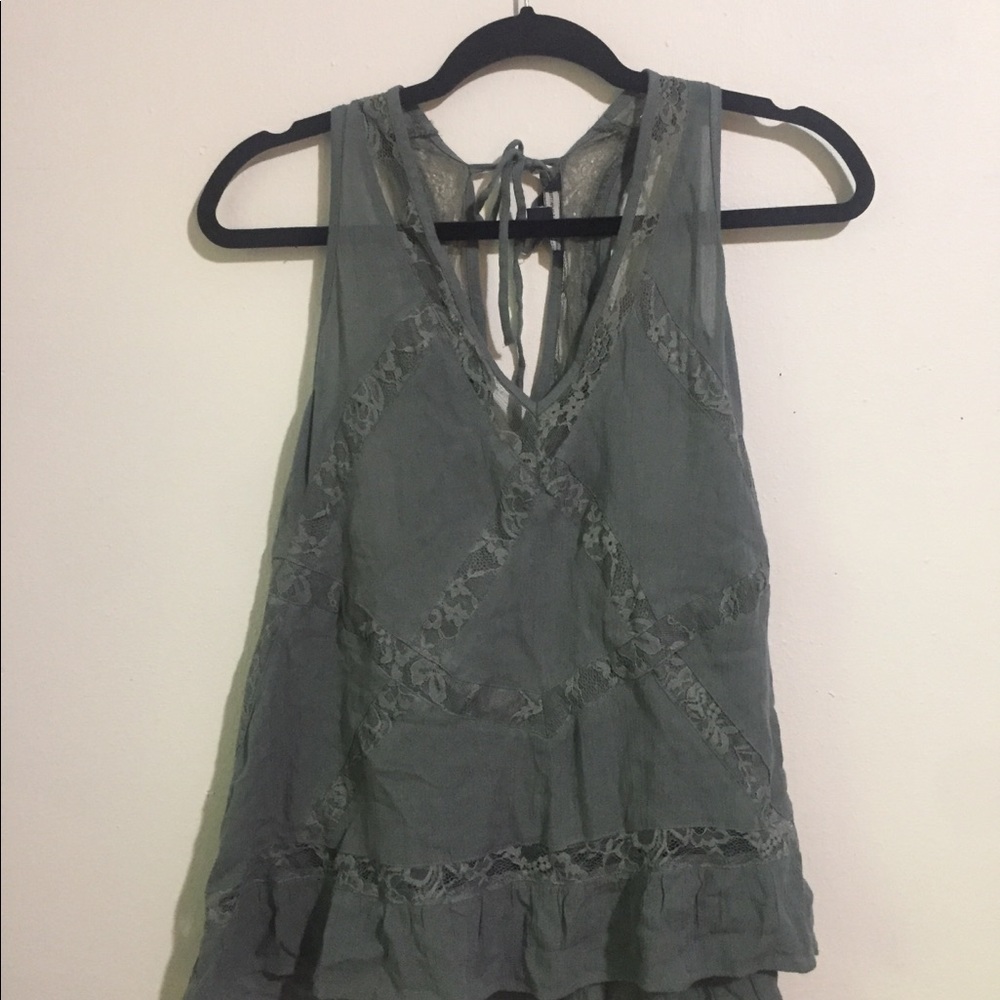 green tank with lace inserts